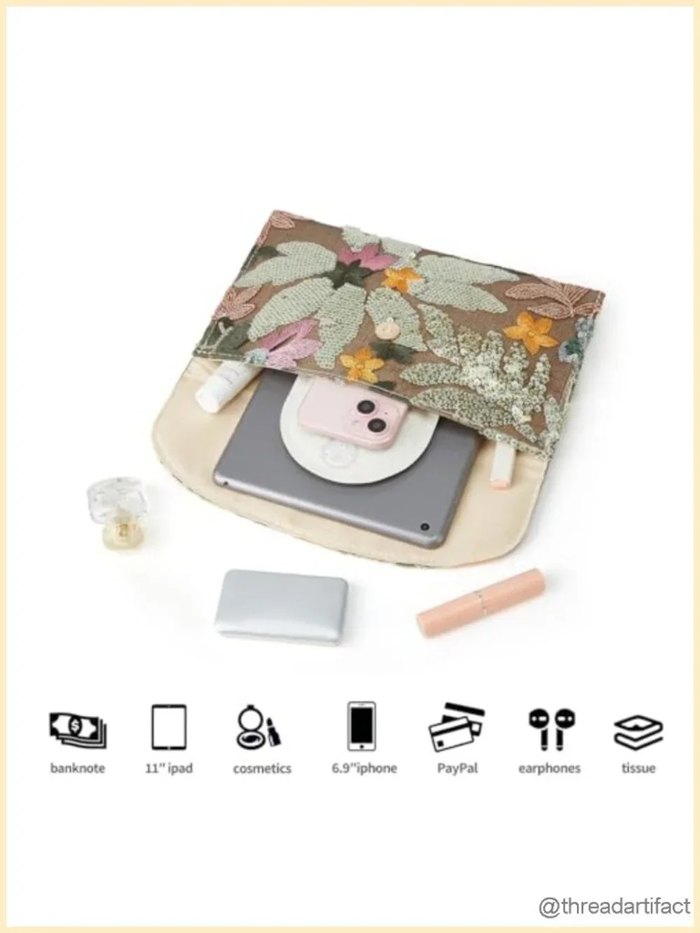 Floral Embroidery Sequin Clutch Beaded Evening Bag for Wedding Party